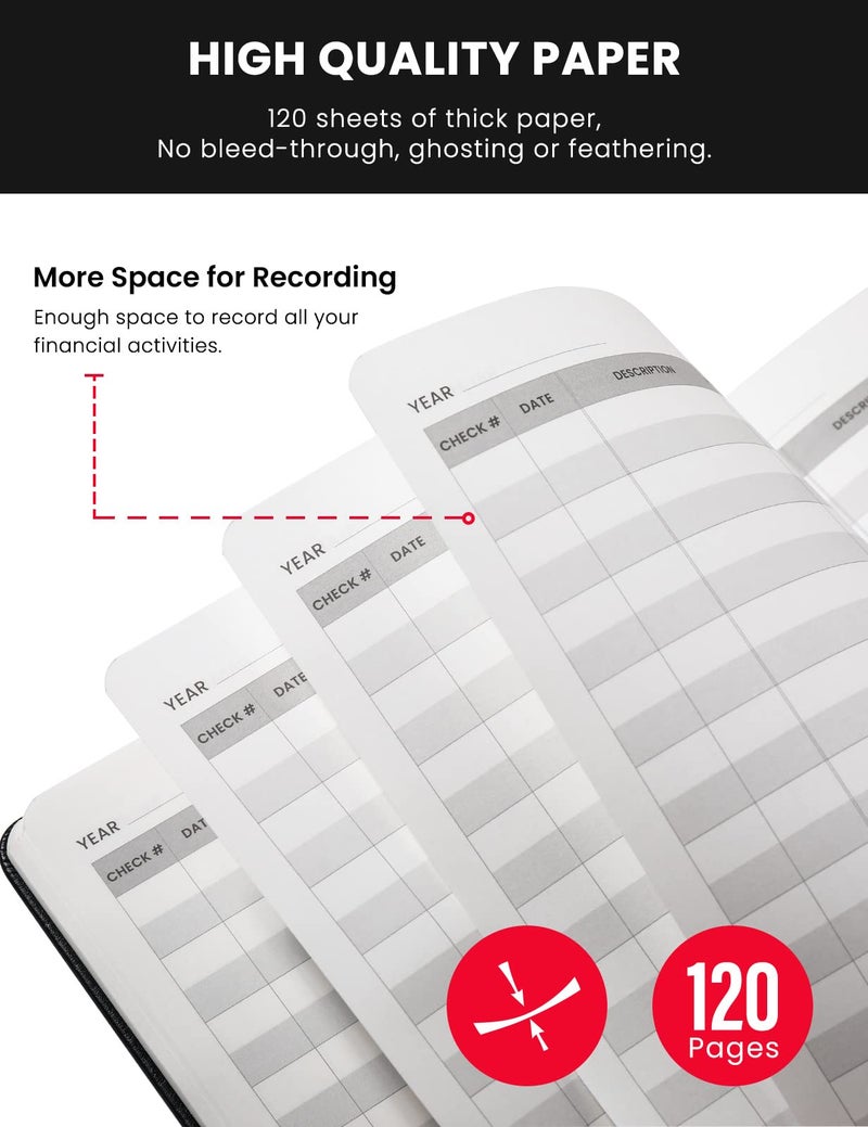 molekaus Check Registers for Personal Checkbook Checkbook Register for Personal or Business  A5 Hardcover Registers Log to Track Payments  Deposits & Finances Transaction Black - Image 5
